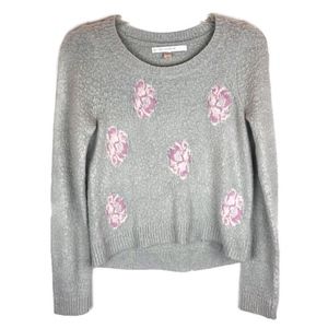 LC Lauren Conrad Fuzzy Embroidered Floral Sweater